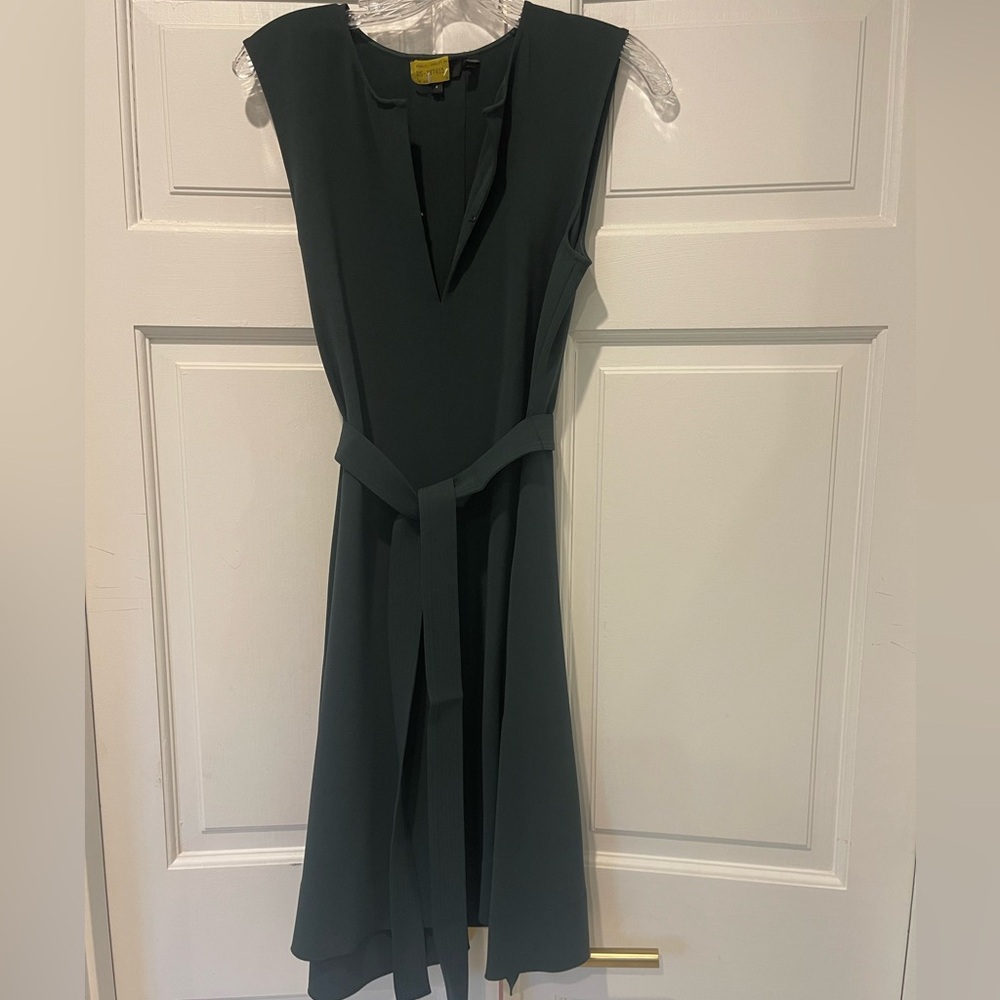 Theory Dark Green Midi Dress with Waist Tie